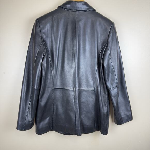 Petite Sophisticate Black Leather Blazer Jacket Women’s Size M Button Front - Picture 6 of 14